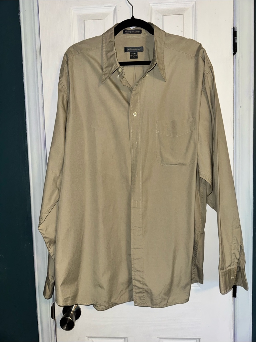 Eddie Bauer Men’s Long-Sleeve Button-Up Shirt in Khaki
